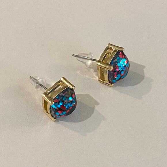 Multicolored Glitter Stud Earrings NEW - Picture 2 of 2